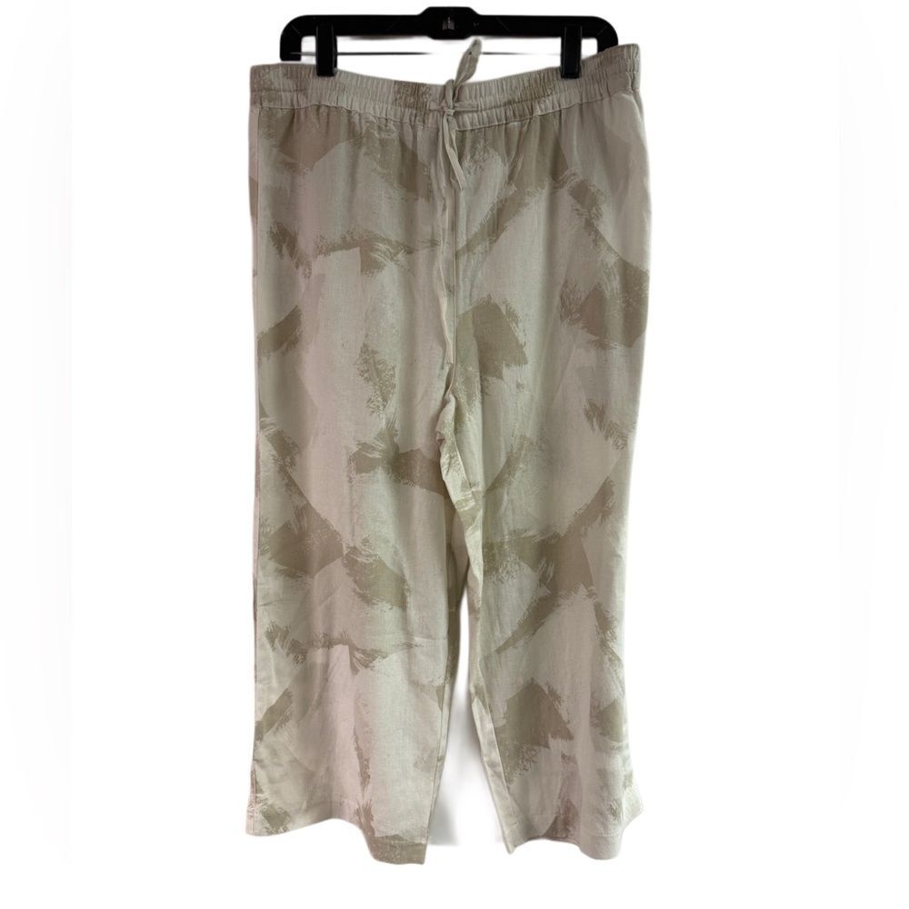 NWT DKNY Beige Linen Print Drawstring Pants Size L